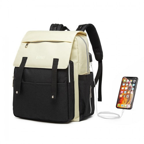 E1970 - Kono Multi Compartment Baby Changing Backpack with USB Connectivity - Black