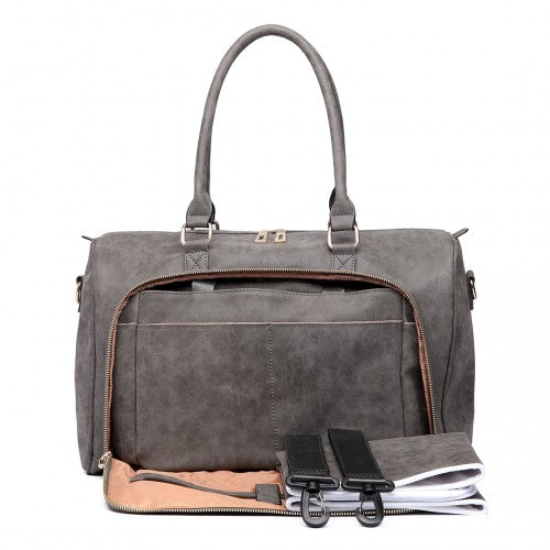 Miss Lulu Leather Look Maternity Changing Shoulder Bag Grey