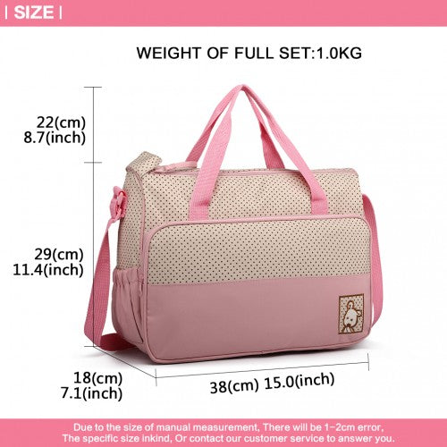 9026 - Miss Lulu Polyester 5 Pcs Set Maternity Baby Changing Bag Polka Dot Series - Pink