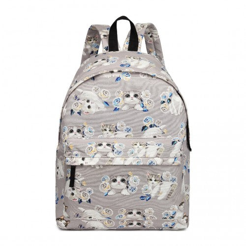 E1401-17CT - Miss Lulu Large Backpack Cat Polka Dot - Grey