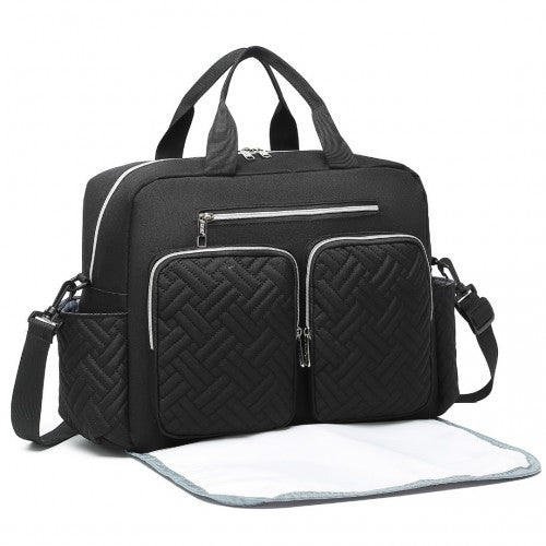 EQ2411 - Kono Versatile Diaper Changing Tote Bag with Built-In Changing Mat Thermal Insulation Waterproof Design - Black