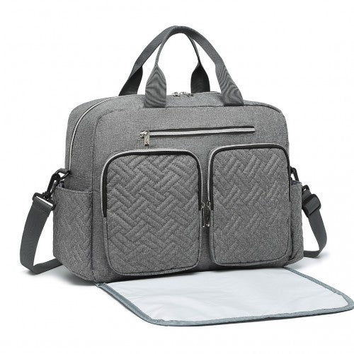 EQ2411 - Kono Versatile Diaper Changing Tote Bag with Built-In Changing Mat Thermal Insulation Waterproof Design - Grey