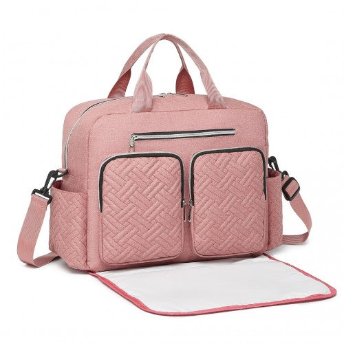 EQ2411 - Kono Versatile Diaper Changing Tote Bag with Built-In Changing Mat Thermal Insulation Waterproof Design - Pink