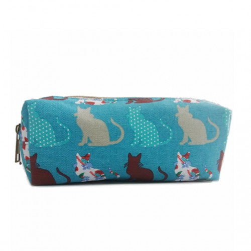 PC-CT - Miss Lulu Canvas Pencil Case Cat Teal