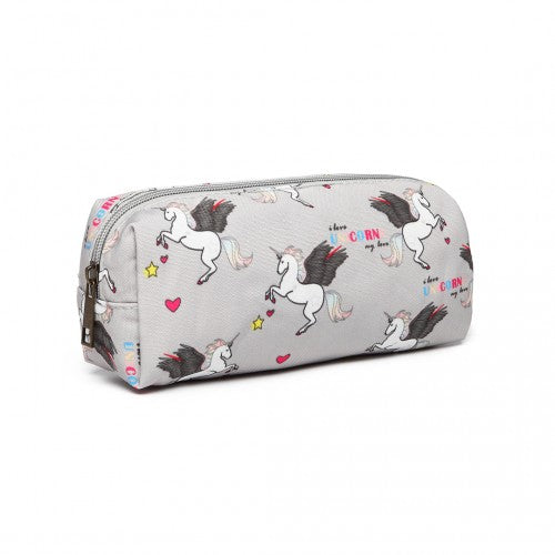 PC-UN - MISS LULU UNICORN CANVAS PENCIL CASE - GREY