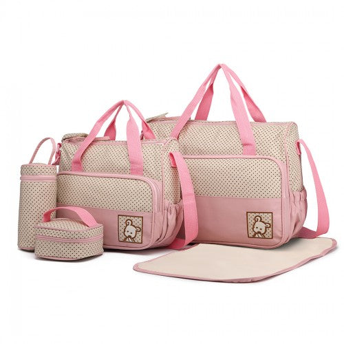 9026 - Miss Lulu Polyester 5 Pcs Set Maternity Baby Changing Bag Polka Dot Series - Pink