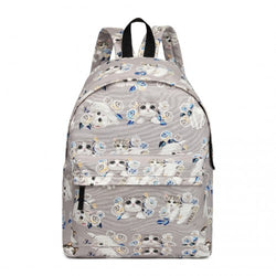 E1401-17CT - Miss Lulu Large Backpack Cat Polka Dot - Grey