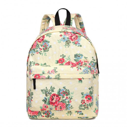 E1401F - Miss Lulu Large Backpack Flower Polka Dot - Beige