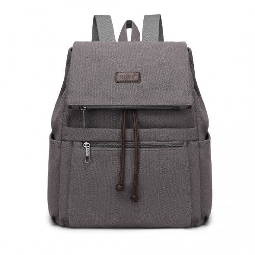 EB2233 - Kono Canvas Clamshell Drawstring School Backpack - Grey